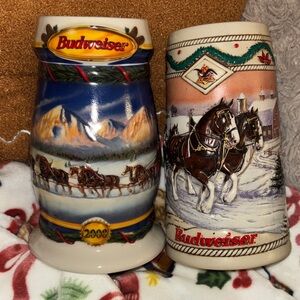 Vintage Budweiser Scenic Horse-Drawn Carriage Steins